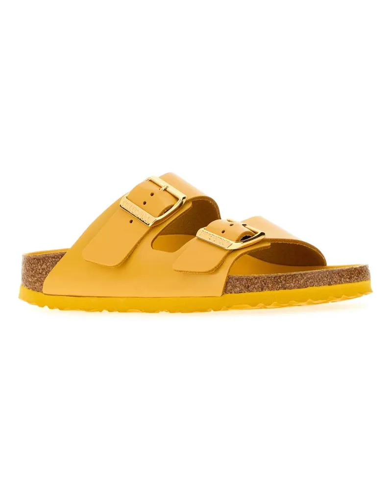 Birkenstock Women's Yellow Leather Arizona Slippers Hex Ochre, Amalfi Natural Flat Shoes Yellow