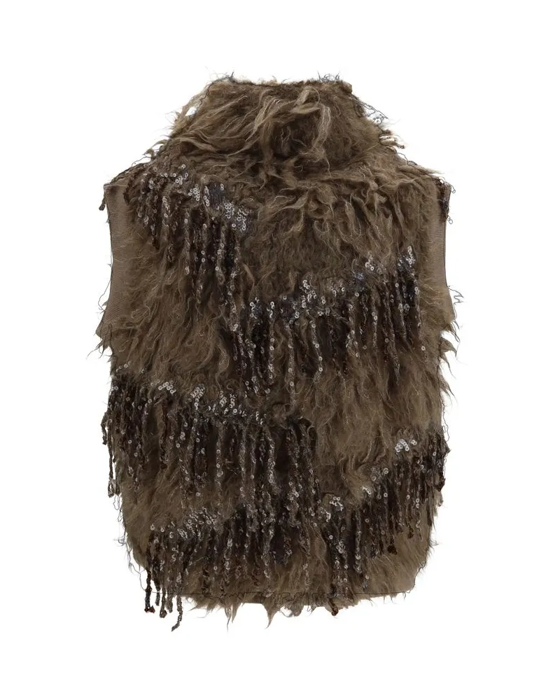 Brunello Cucinelli Mohair Sequin Sleeveless Sweater — Beige Beige