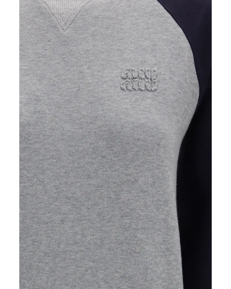 Miu Miu Bicolour Crewneck Cotton Sweatshirt — Gray Gray