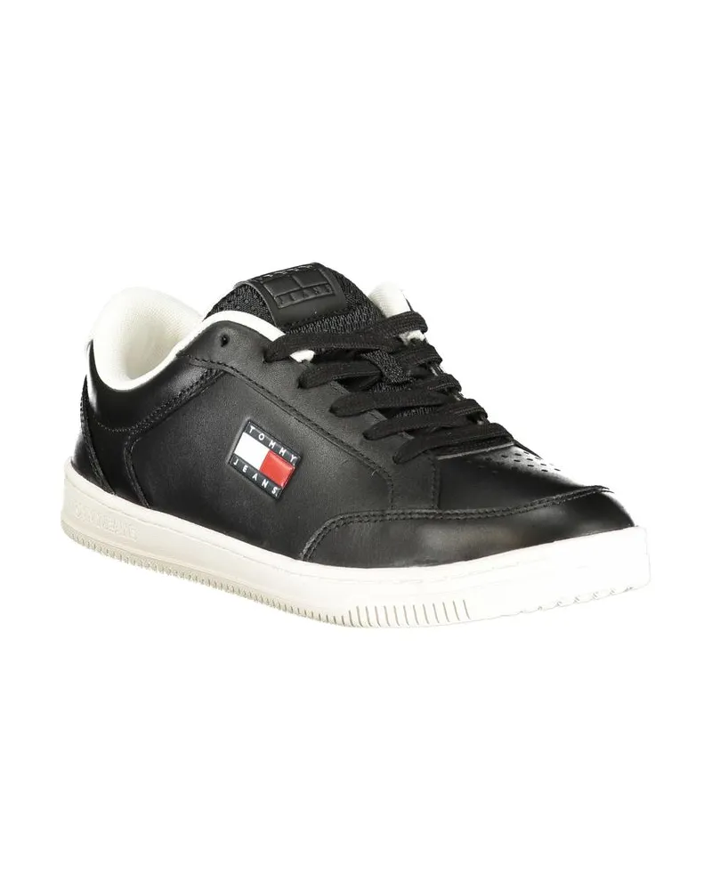 Tommy Hilfiger Lace-Up Leather Sneaker — Black Black
