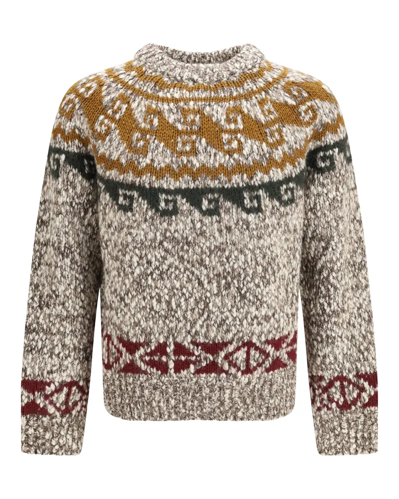 Moncler Geometric Jacquard Wool-Blend Sweater — White White