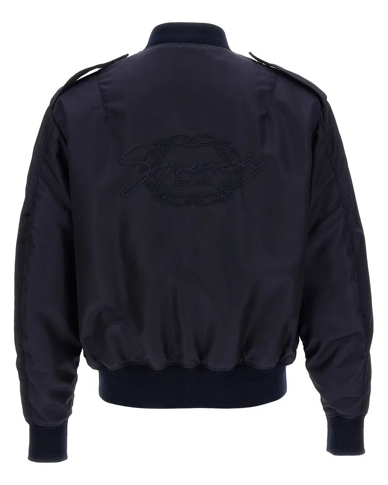Givenchy Nylon Bomber with Logo Embroidery Bomber Jacket — Navy Navy