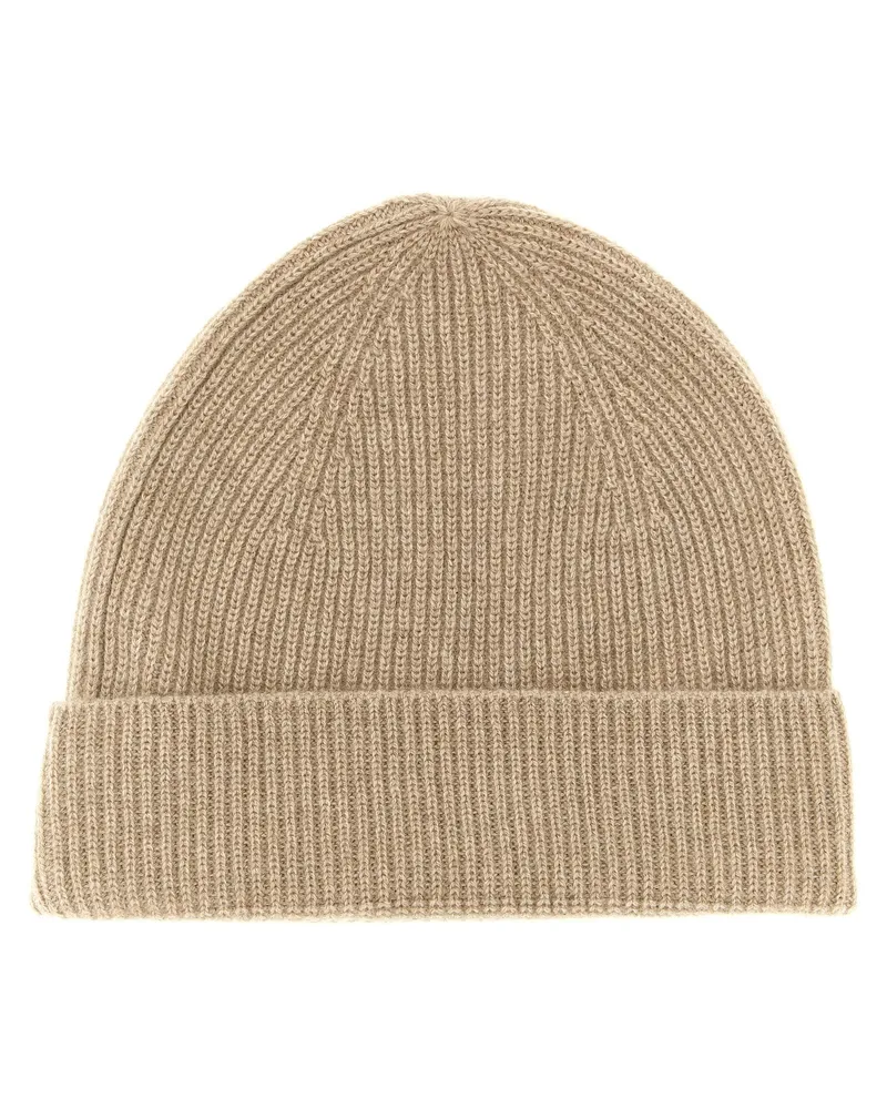 Ballantyne Cashmere Ribbed Beanie — Beige Beige