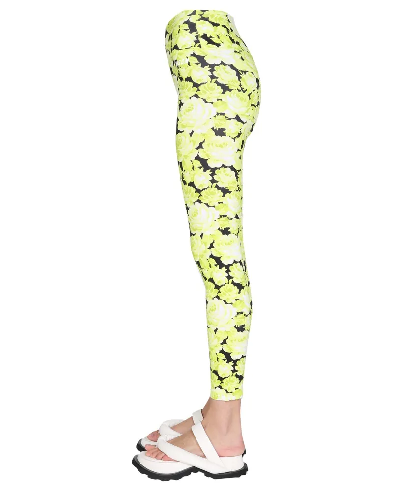 MSGM High-Waisted Logo Print Leggings — Yellow Yellow