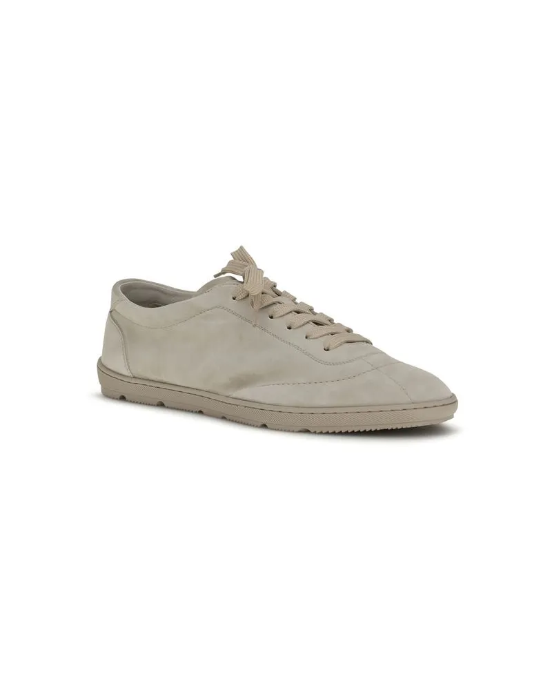 Brunello Cucinelli Men's Beige Calf Leather Bos Taurus Low Top Sneakers Beige