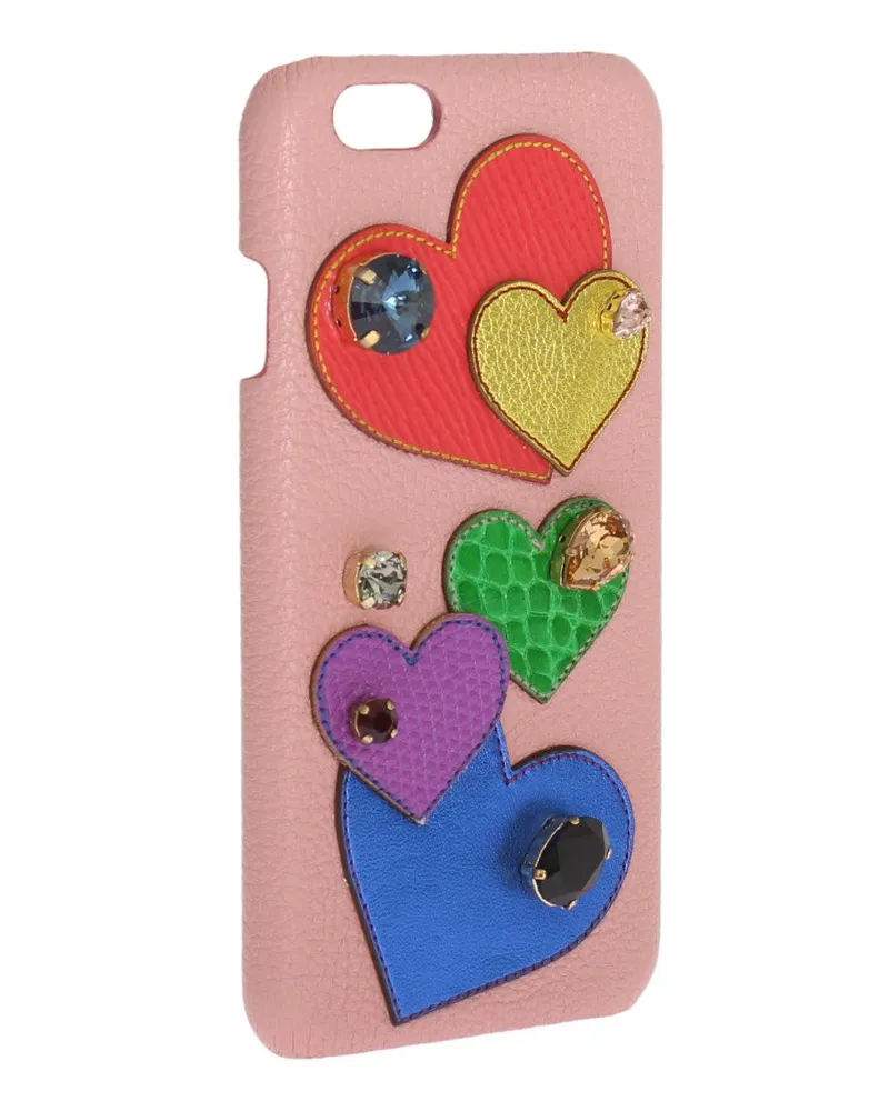 Dolce & Gabbana Women's Pink Leather Heart Crystal Phone Case Accessory Pink