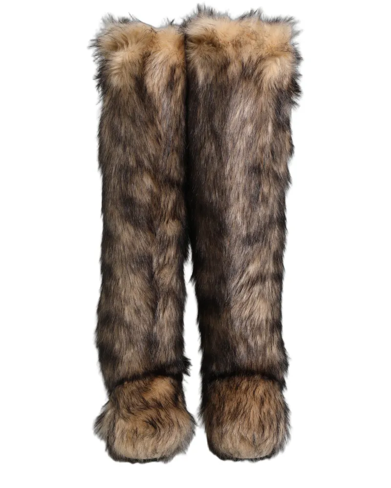 Dolce & Gabbana Men's Brown Faux Skim Ski Fur Knee High Boots Shoes Acetate Modacrylic Brown