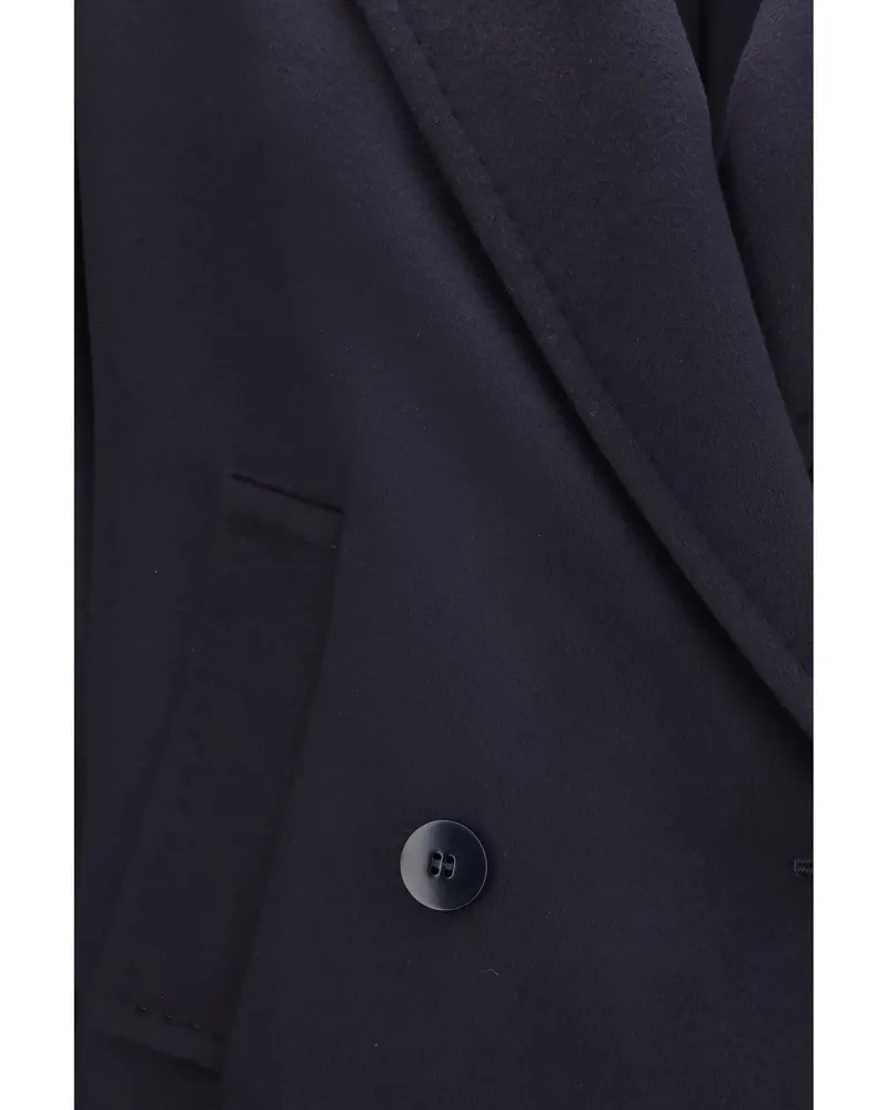 Max Mara Women's Double-Breasted Wool Coat Blue Fleece (ovis Aries Navy