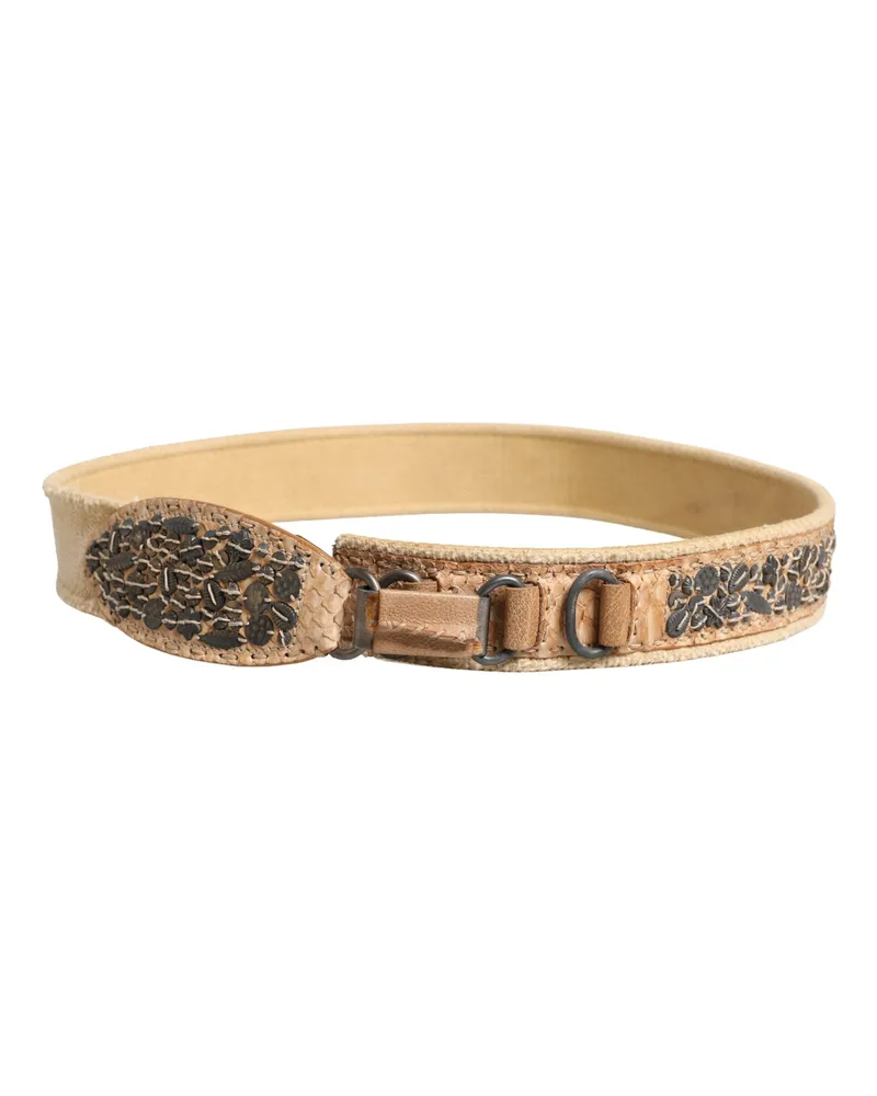 Ermanno Scervino Women's Beige Canvas Embellished Metal Buckle Belt Beige
