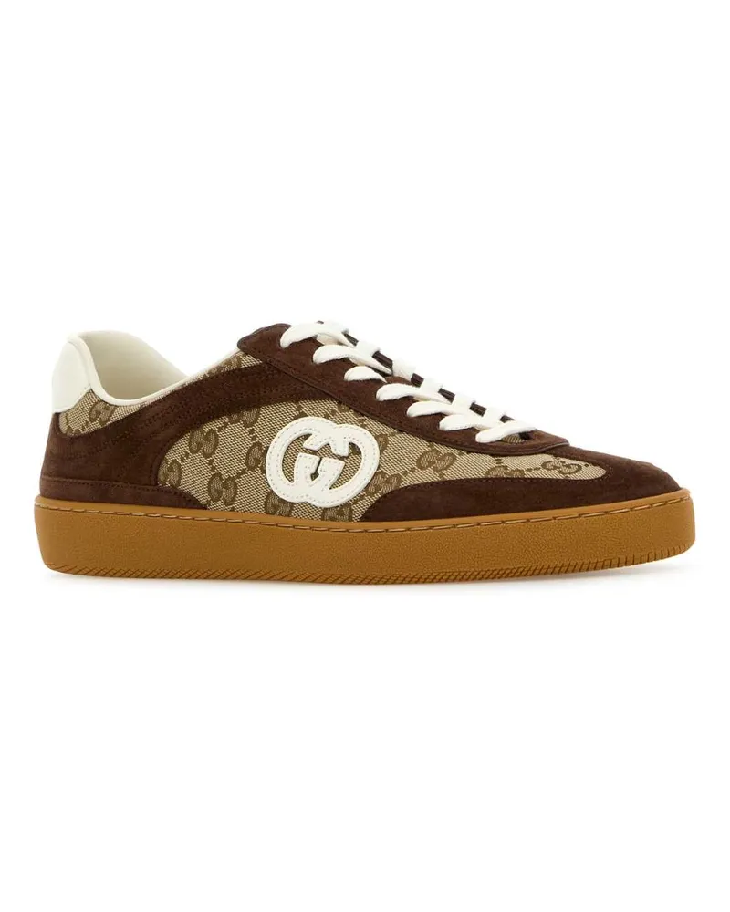 Gucci Men's Gg Fabric And Suede Sneakers Ggsupreme Calf Skin Brown