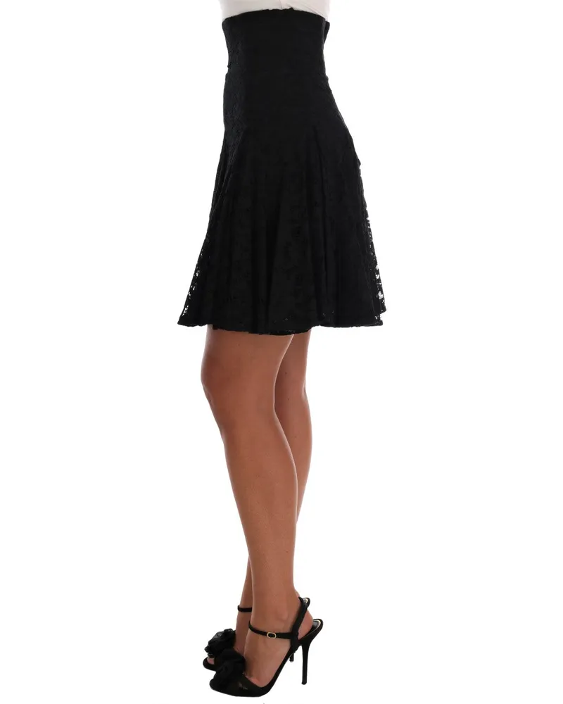 Dolce & Gabbana Women's Black Floral Cutout Lace A-Line Skirt Cotton Black