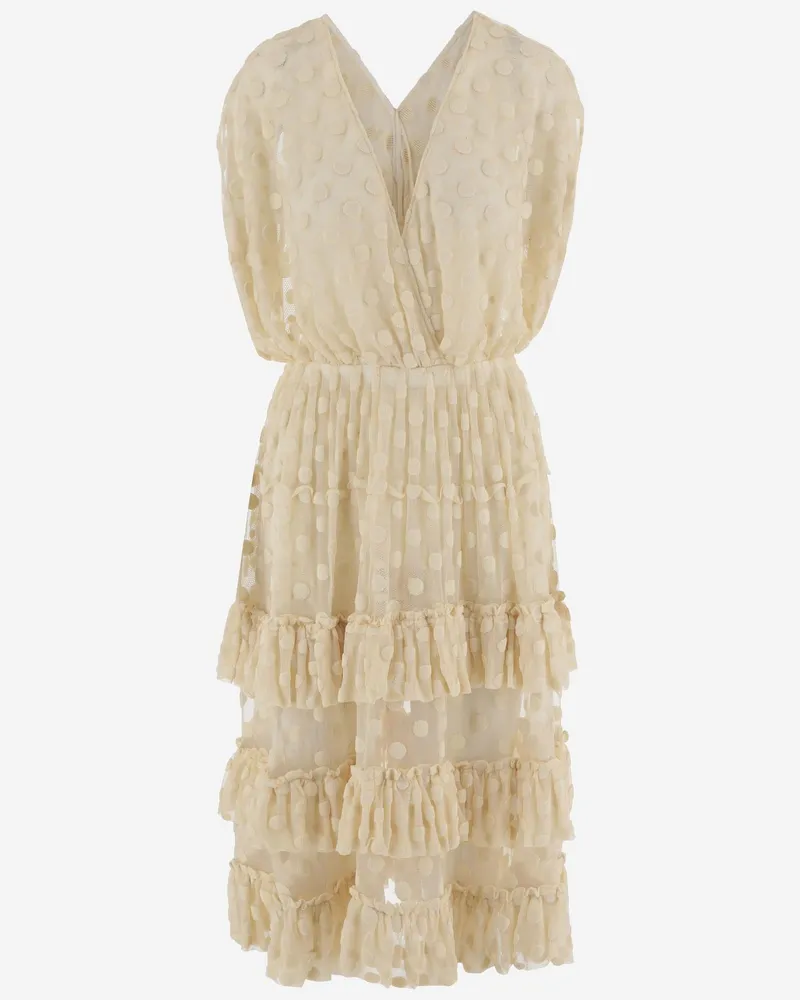 Dries van Noten Polka-Dot Cotton-Blend Dress — Beige Beige