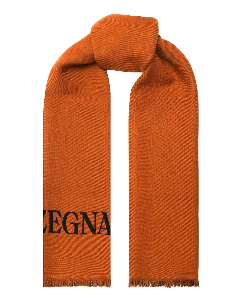 Ermenegildo Zegna Logo Wool Scarf — Orange Orange