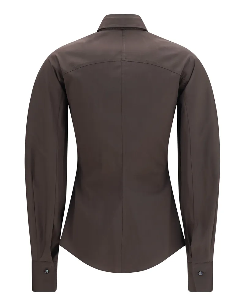 Brunello Cucinelli Women's Cotton Blend Shirt With Tie Chocolate Cotton; Polyamide; Elastane Chocolate