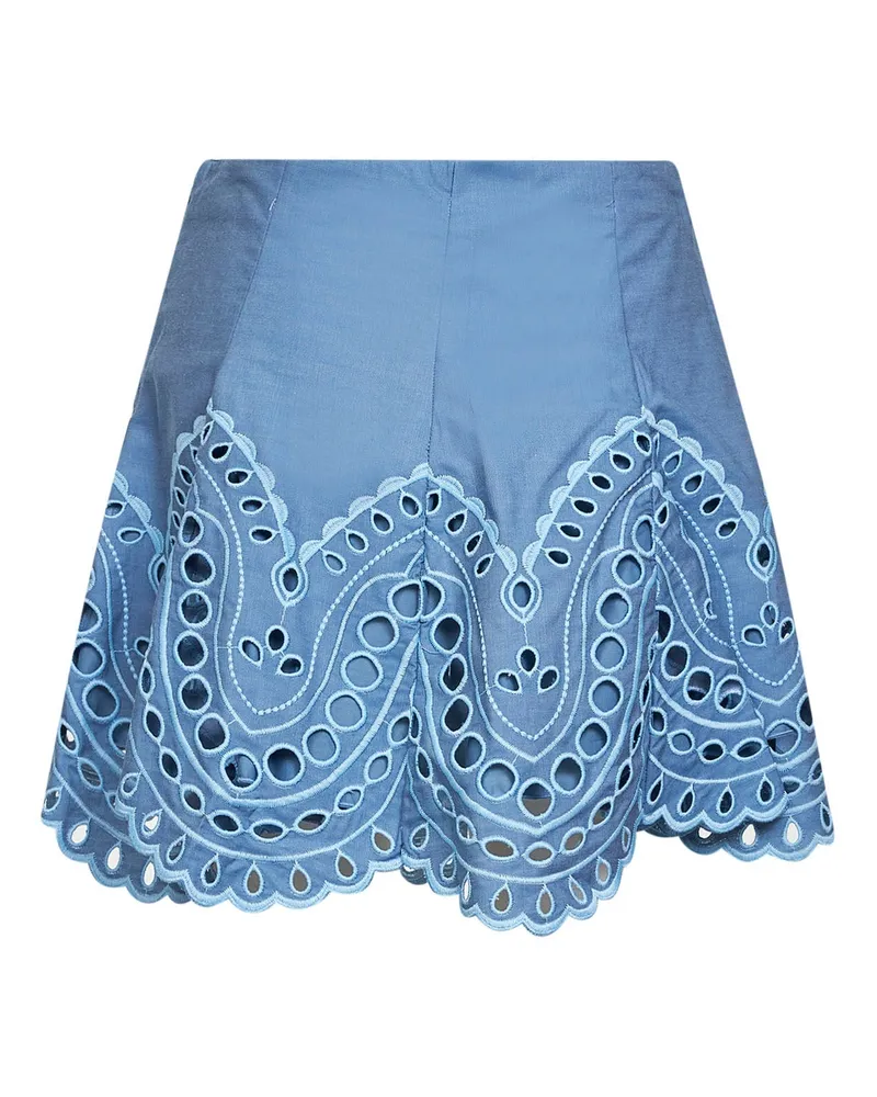 Charo Ruiz Women's Mini Skirt Sail Light Blue Embroidered Cotton Blue