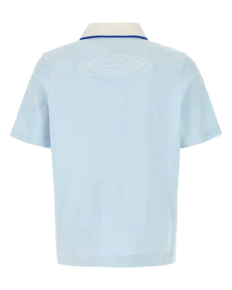 Casablanca Paris Men's Pastel Light Blue Velvet Polo Shirt Clubicon Exterior: Cotton Nylon Blue