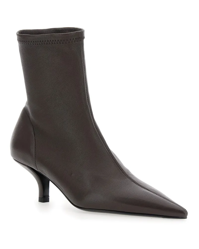Totême Women's Brown Leather Ankle Boots With Pointed Toe Brown