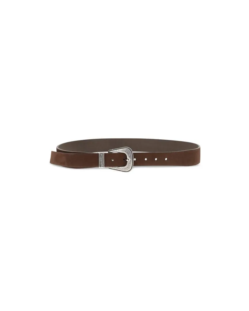 Brunello Cucinelli Western Buckle Suede Belt — Brown Brown