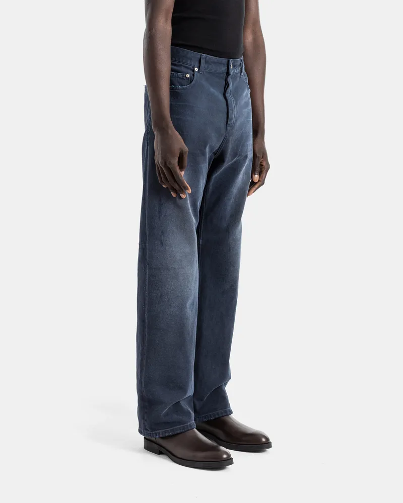 Balenciaga Men's Curved Knee Jellyfish Overdyed Midnight Blue Jeans Blue