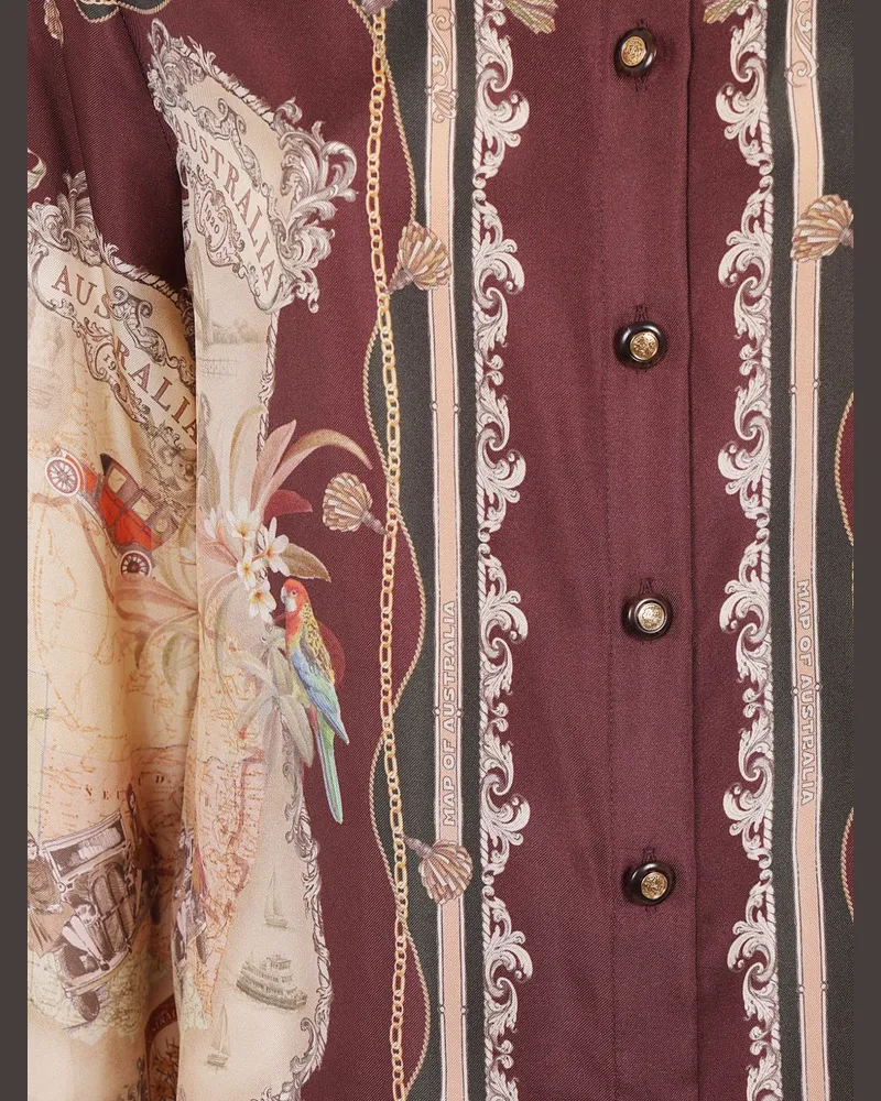 Zimmermann Printed Silk Blouse — Burgundy Burgundy