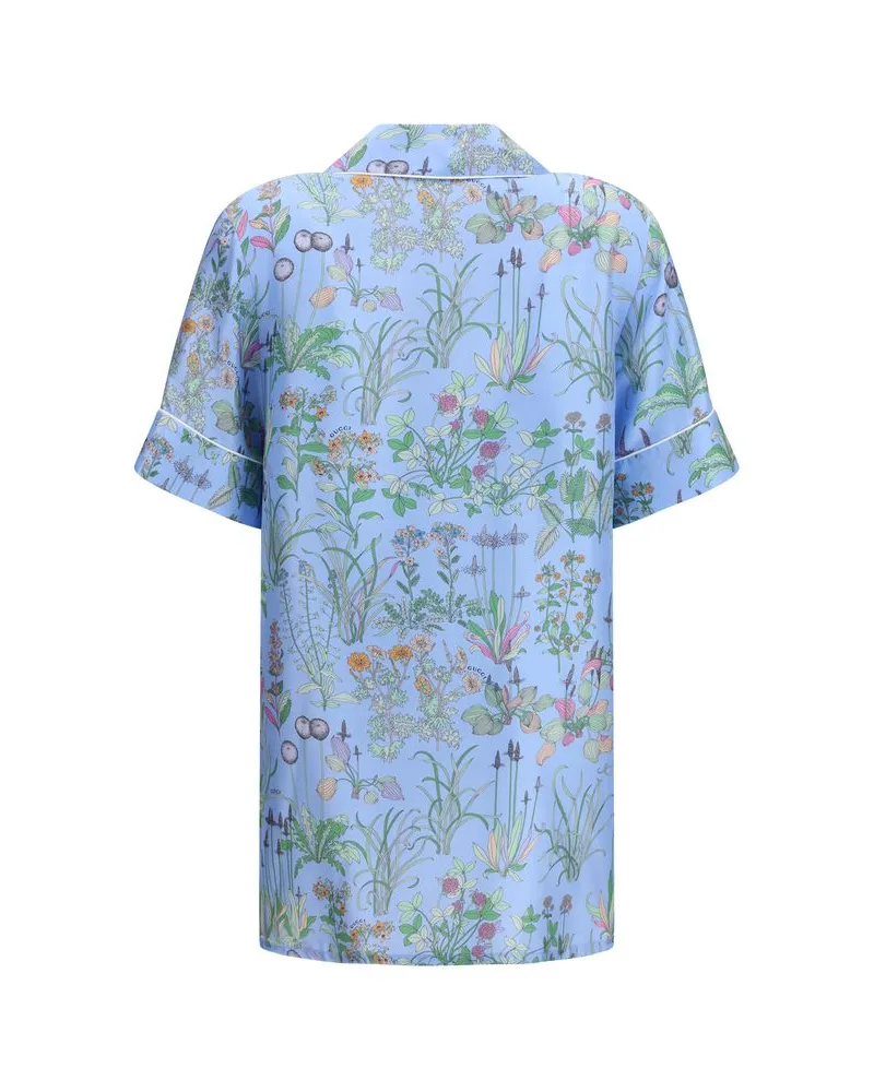 Gucci Women Blue Silk Pattern Shirt Blue