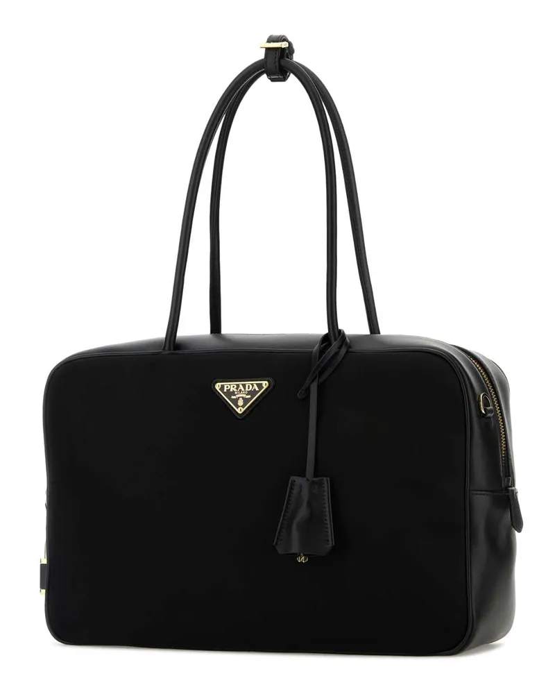 Prada Women's Black Leather And Re-Nylon Handbag Nero Poliammidericiclata-Vitello Borse A Mano Bag Black
