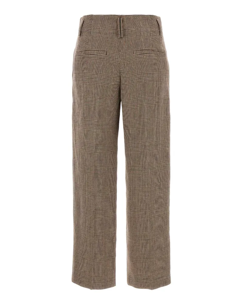Brunello Cucinelli Embroidered Linen Trousers — Brown Brown