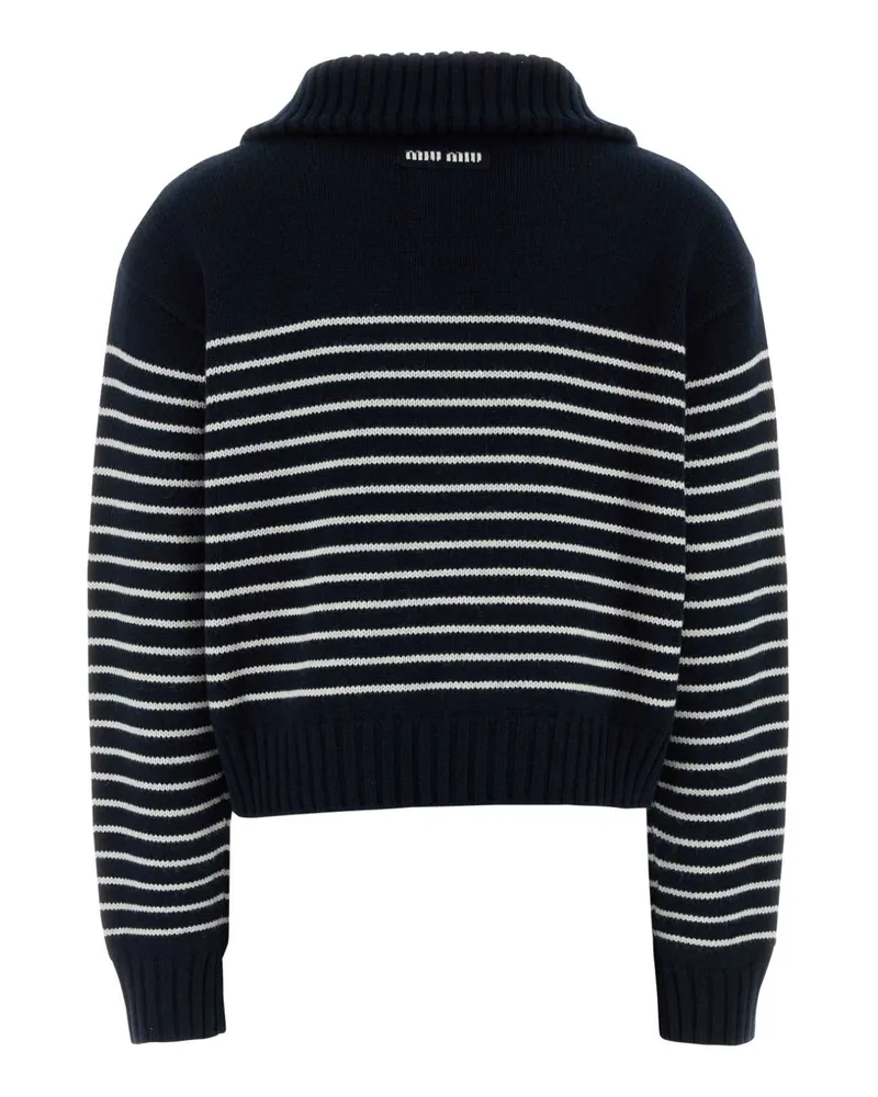 Miu Miu Women's Embroidered Cashmere Sweater Blubianco Maglieria Navy