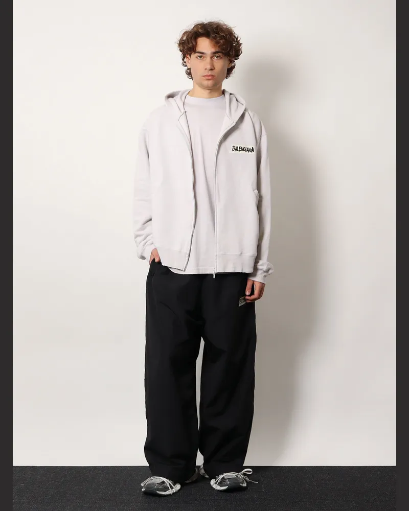 Balenciaga Men's Zip-Up Hoodie White Cotton Sweatshirts Sweater White