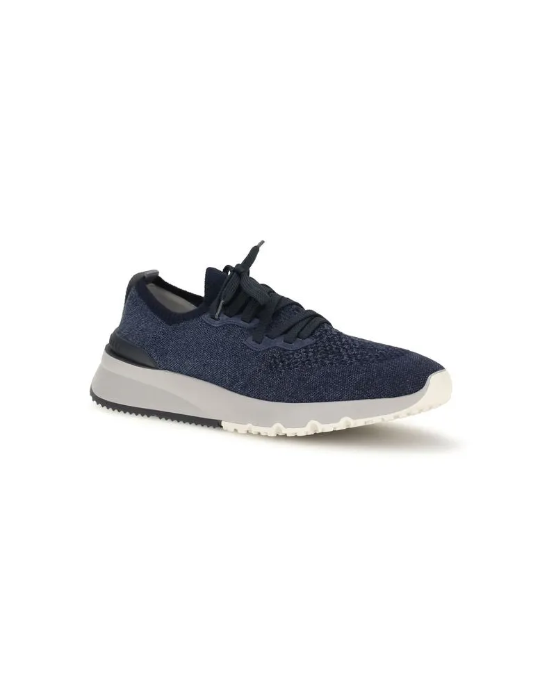 Brunello Cucinelli Men's Blue Cotton Athletic Sneakers Blue