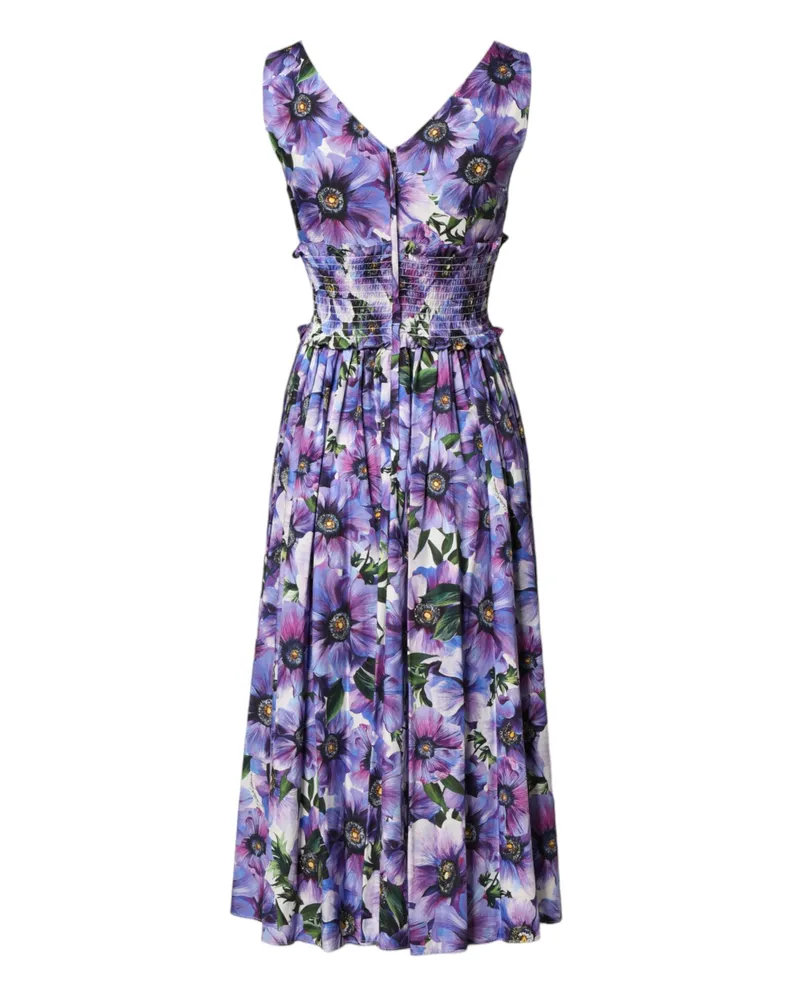 Dolce & Gabbana Women's Purple Anemone Print Pleated Midi Dress Purple