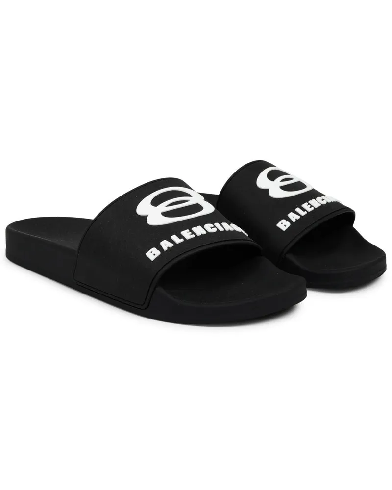 Balenciaga Logo-Strap Design Slip-On Sandals — Black Black