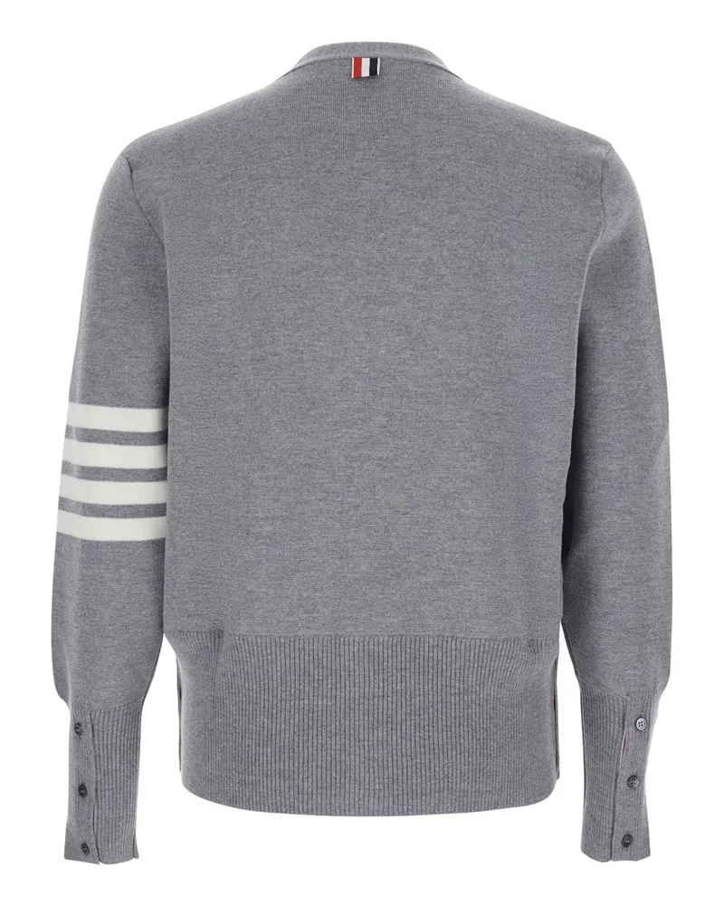 Thom Browne Men's Wool Cardigan V-Neck Grey Tops Top Gray