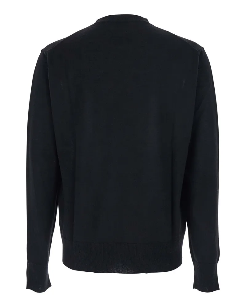 Vivienne Westwood Men's Black Crew Neck Sweater With Embroidered Logo Virgin Wool Tops Top Black