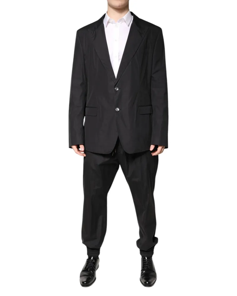 Dolce & Gabbana Men's Black Cotton Single Breasted 2 Piece Suit Black