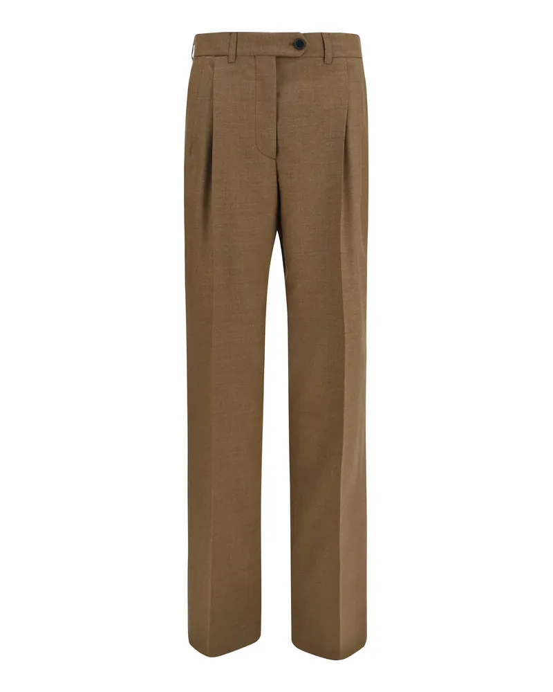 Prada Women's Tailored Wool Trousers Tobacco Merino 