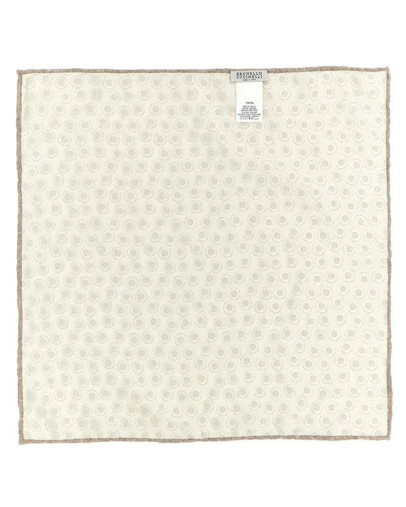 Brunello Cucinelli Polka Dot Silk Pocket Square — Cream Cream