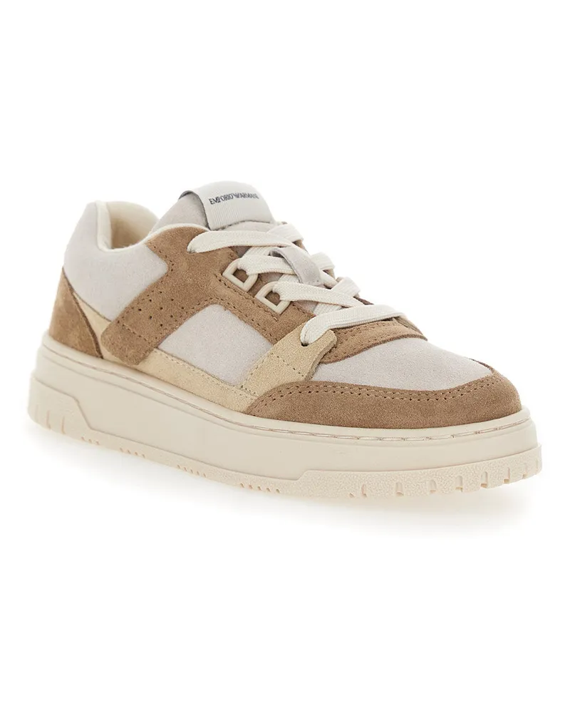 Emporio Armani Boys' Sneakers Suede Beige Cow Leather Trainers Beige