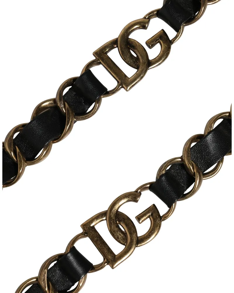 Dolce & Gabbana Women's Black Leather Gold Chain Bag Accessory Shoulder Strap Real Brass Zamak Calf Black