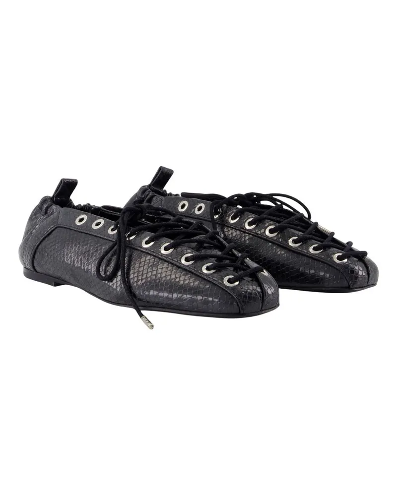 Ganni Women's Python Embossed Lace-Up Ballerina Black Black