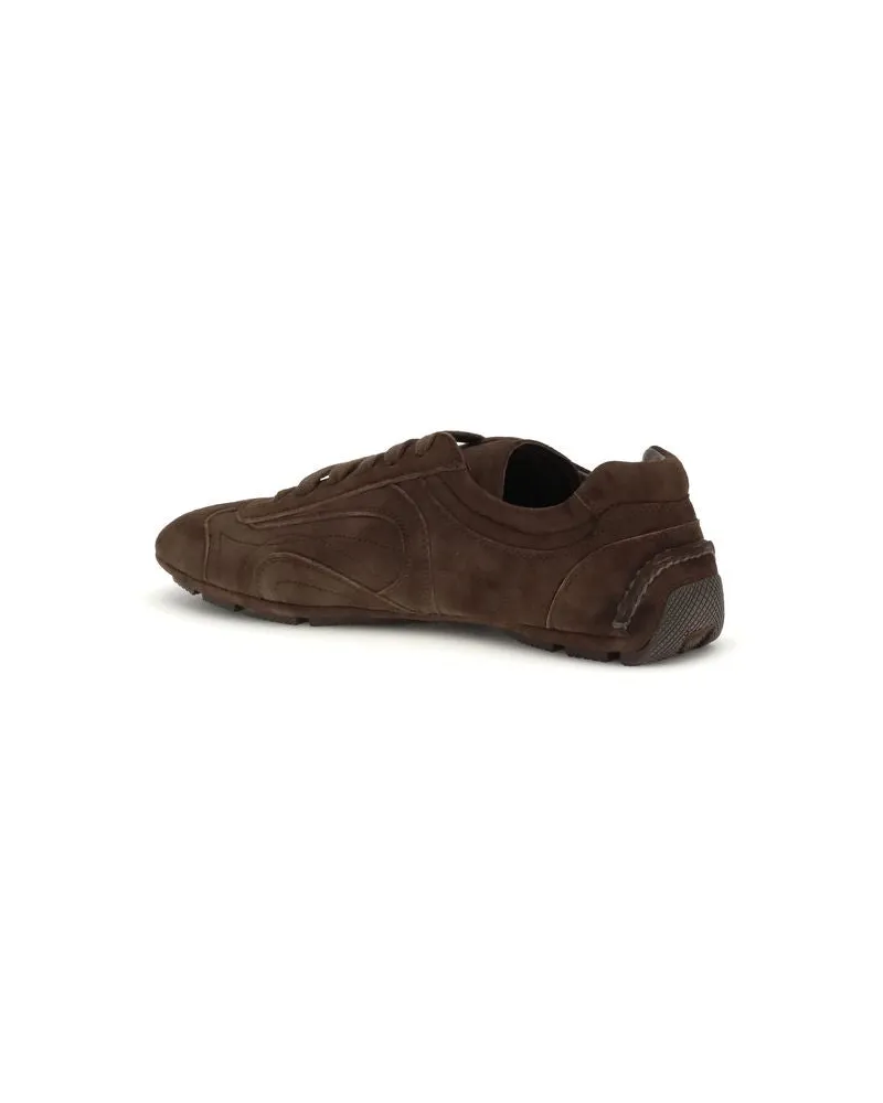 Prada Men's Brown Calf Leather Bos Taurus Athletic Sneakers Brown