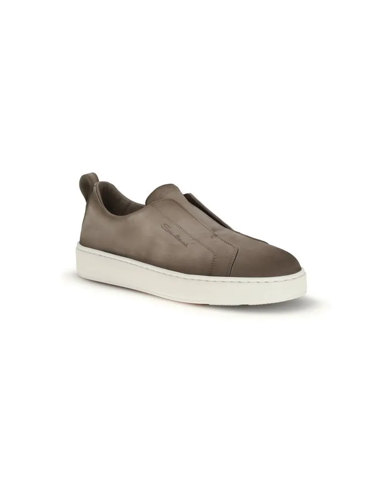 Santoni Men's Beige Calf Leather Bos Taurus Low Top Sneakers Beige