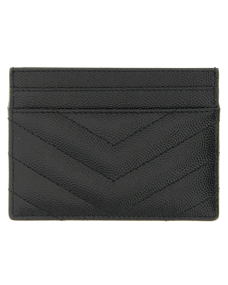 Saint Laurent Matelassé Leather Card Case — Black Black