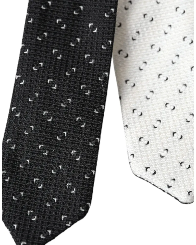 Dolce & Gabbana Men's Black White Patterned Adjustable Tie And Silk Black