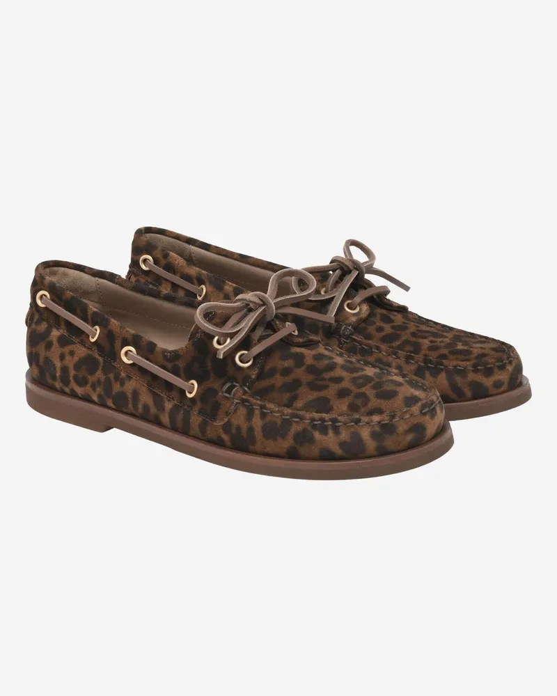 Gianvito Rossi Women's Animal Print Loafers Suede Leather Brown