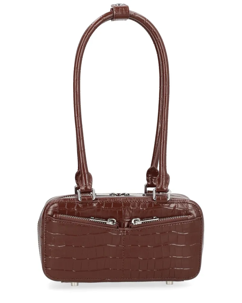 Self-Portrait Women's Shoulder Bag Crocodile Effect Brown Cow Leather Brown