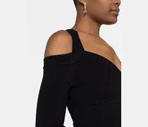 Ribbed-Knit Off-Shoulder Dress — Black