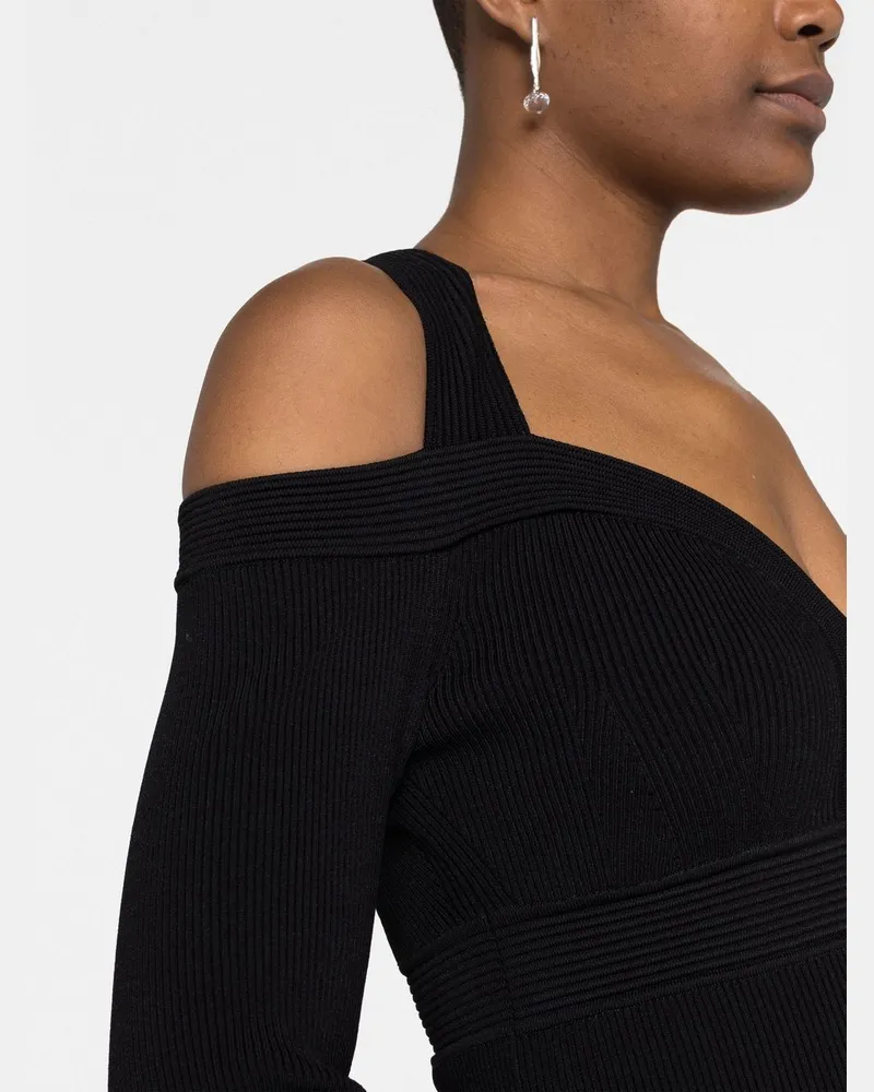 Alexander McQueen Ribbed-Knit Off-Shoulder Dress — Black Black