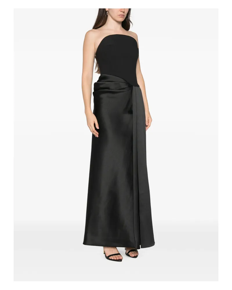 Solace London Draped Strapless Satin Evening Dress — Black Black