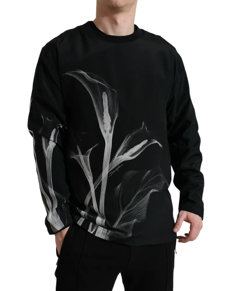 Dolce & Gabbana Men's Floral Print Silk Sweater Black Black